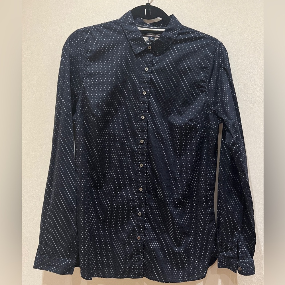 Dark Navy Polka Dot Fitted Stretch Button Down Tommy Hilfiger